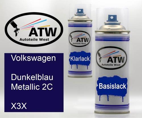 Volkswagen, Dunkelblau Metallic 2C, X3X: 400ml Sprühdose + 400ml Klarlack - Set, von ATW Autoteile West.